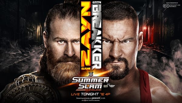 WWE SummerSlam promo graphic: Intercontinental Championship Match Sami Zayn (c) vs. Bron Breakker