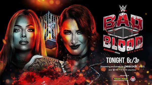 WWE Bad Blood: Women's World Champion Liv Morgan vs. Rhea Ripley (with "Dirty" Dominik Mysterio suspended above the ring in a Shark Cage)
