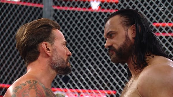 CM Punk and Drew McIntyre face off at WWE Bad Blood in Hell in a Cell [WWE Screencap]