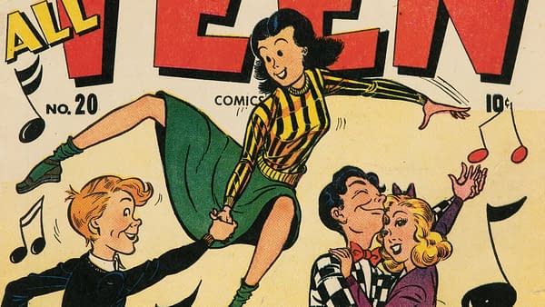 All Teen Comics #20 (Timely, 1947), first appearance of Mitzi Martin.