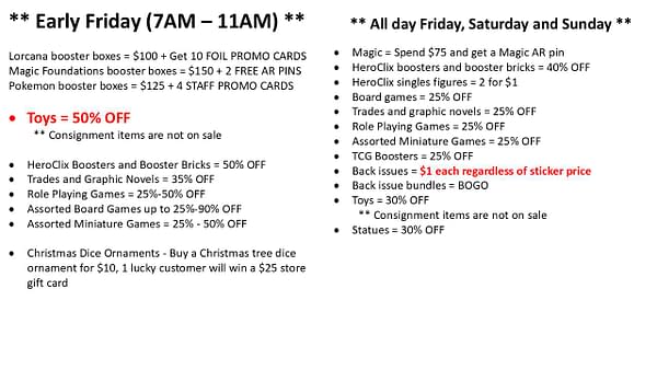 XX Comic Book Stores Doing Black Friday Sales Today