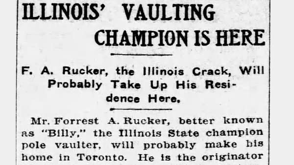 Forrest A. Rucker's pole vaulting exploits in 1907 (The Toronto Star, January 18, 1907).