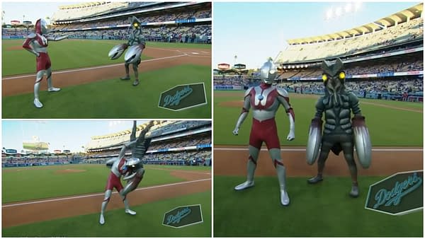 Ultraman Saved The First Pitch at Dodger Stadium Last Weekend