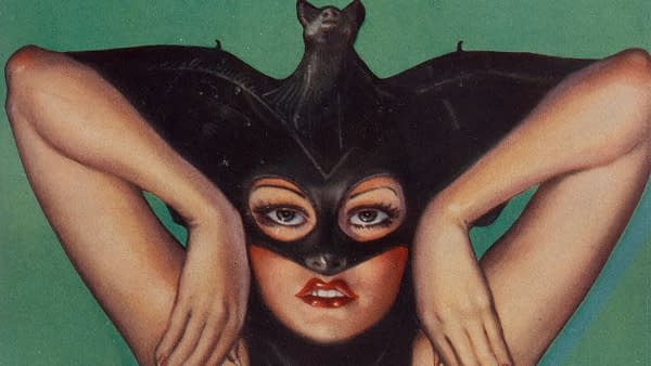 Weird Tales #118 (v2 #4) Popular, October 1933. Cover by Margaret Brundage. A vintage illustration featuring a woman wearing a black mask and a top resembling a bat, striking a dramatic pose against a bright green background.