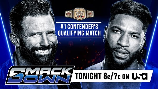 A promotional graphic for a WWE SmackDown match featuring two wrestlers: Matt Cardona with a beard and smiling on the left, and Trick Willy, serious and looking straight ahead on the right. The background includes the WWE championship belt and text indicating this is a #1 contender's qualifying match, airing tonight at 8 PM Eastern/7 PM Central on USA Network.