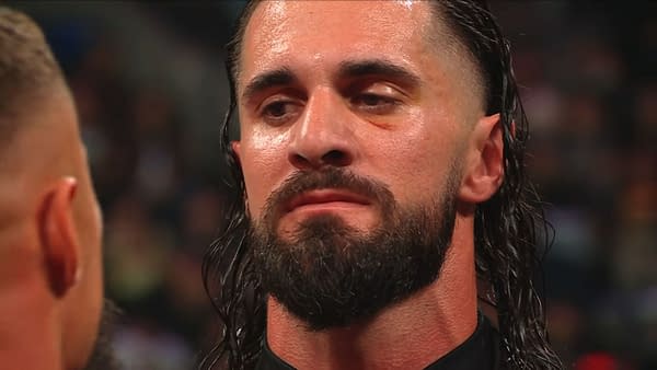 Seth Rollins stares down Bron Breakker in a tense face-off on WWE Raw.