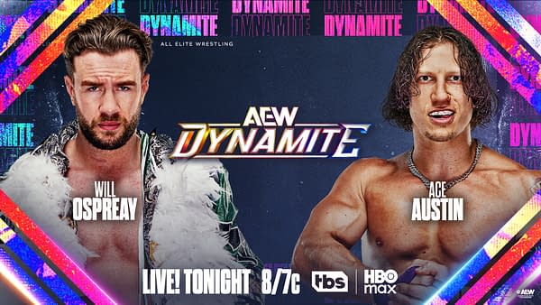 AEW Dynamite promotional poster featuring Will Ospreay on the left and Ace Austin on the right, with the show logo centered and