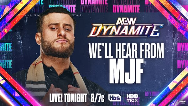 AEW Dynamite promotional graphic featuring MJF beside the text