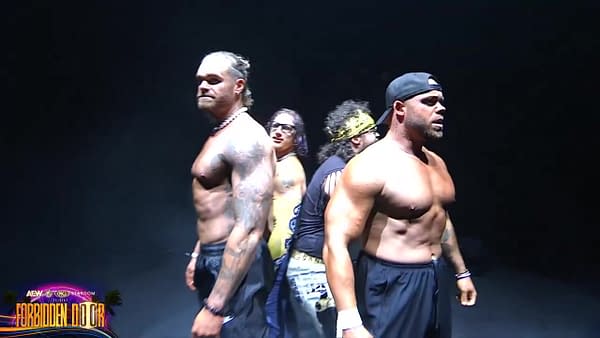 The Bang Bang Gang creates a distraction at Forbidden Door during the tag team championship match
