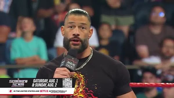Roman Reigns addresses the crowd at WWE Saturday Night's Main Event