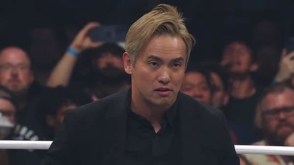 After attacking rival Konosuke Takeshita to save his stable-mate Kyle Fletcher on AEW Dynamite, Kazuchika Okada is seen soaking in boos from the crowd in the middle of the ring.