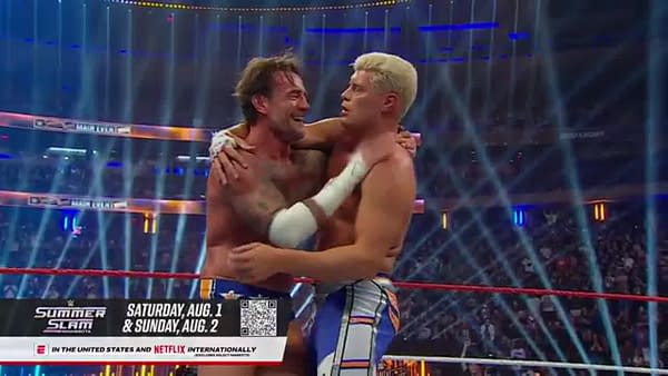 Cody Rhodes and CM Punk celebrate victory at WWE Saturday Night's Main Event