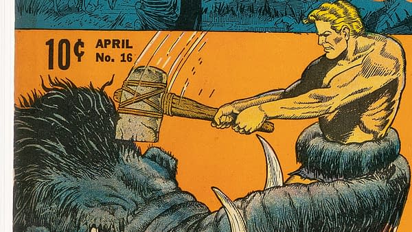 Jungle Comics #16 (Fiction House, 1941) Nick Cardy cover crop showing Kaanga battling a charging mammoth.