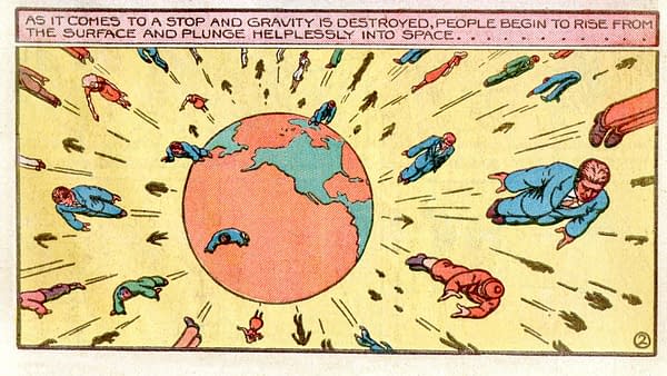 Fantastic Comics #7 (Fox, 1940) Stardust story by Fletcher Hanks. People rise from Earth after an anti-solar ray stops the planet.