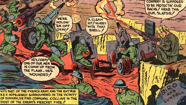 Blue Ribbon Comics #7 (MLJ, 1940) featured image from the Corporal Collins story. Corporal Collins fights with the British Expeditionary Force and French Army near Dunkirk