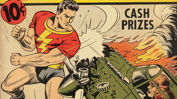 Startling Comics #8 (Better Publications, 1941) featured image from the Alex Schomburg cover. Captain Future punches an enemy airman from a burning aircraft