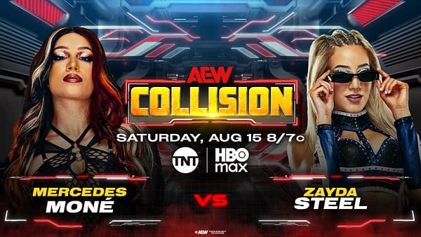 AEW Collision graphic for Mercedes Moné versus Zayda Steel.