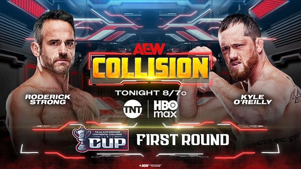 AEW Collision graphic for the Continental Challenge Cup first round match between Roderick Strong and Kyle O'Reilly.