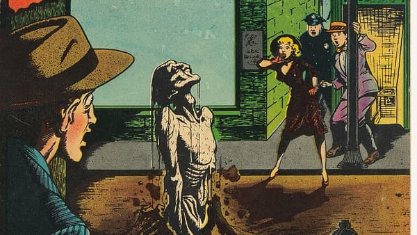 Menace #5 (Atlas, 1953) front cover by Bill Everett. A walking corpse staggers down a city street as shocked onlookers recoil.
