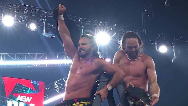 The Young Bucks hold the AEW tag titles at AEW All Out