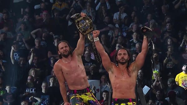 The Young Bucks celebrate victory at AEW All Out