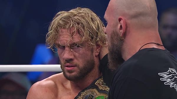 Will Ospreay and Jon Moxley share a tense moment in the ring on AEW Dynamite