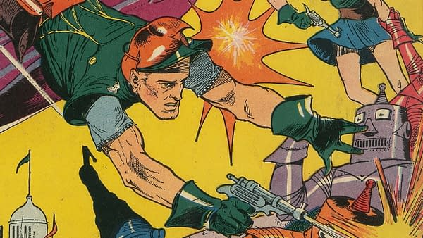 Lou Fine's Robot Battle in Mystery Men Comics #2, at Auction