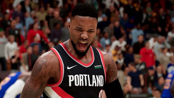 A look at Damian Lillard yelling during a game, courtesy of 2K Games.