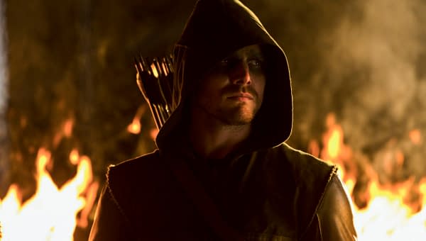Arrow -- "Burned" -- Image AR110b_7476b -- Pictured: Stephen Amell as Arrow -- Photo: Jack Rowand/The CW -- ©2012 The CW Network. All Rights Reserved