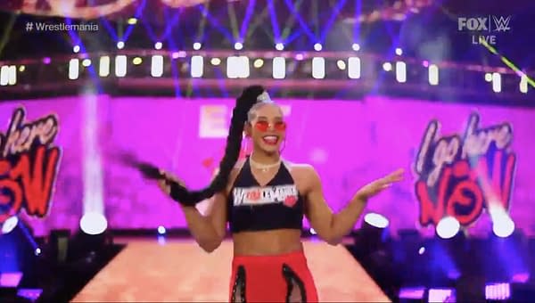 Bianca Belair makes her way to the ring on WWE Smackdown before choosing Sasha Banks as her opponent at WrestleMania.