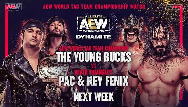 The Young Bucks will defend the AEW Tag Team Championships against Death Triangle's Pac and Rey Fenix on AEW Dynamite next week.
