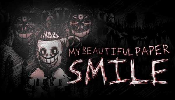 The eerie key art for My Beautiful Paper Smile, an indie psychological-horror game by Two Star Games and Vicarious Publishing.
