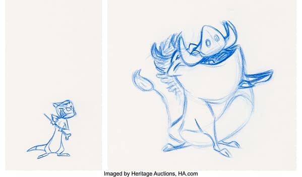 The Lion King Timon and Pumbaa Animation Drawing Sequence of 17 (Walt Disney, 1994). Credit: Heritage