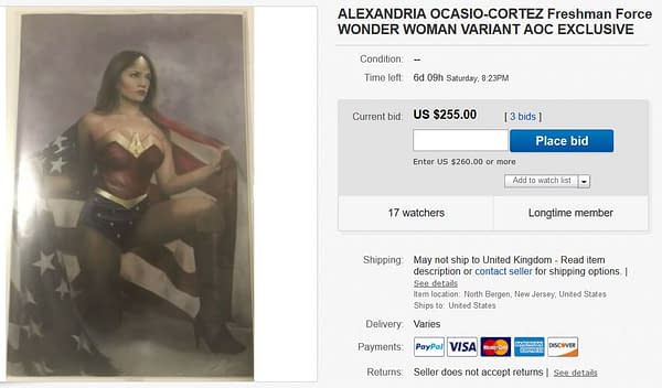 Wonder Woman Variant of Alexandria Ocasio-Cortez Comic, $250+ on eBay