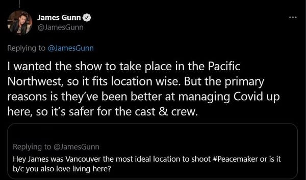 Peacemaker: James Gunn Offers Reasons for Series Filming in Vancouver