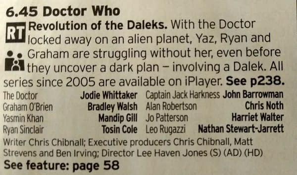 Radio Times Listing For Doctor Who On New Year's Day