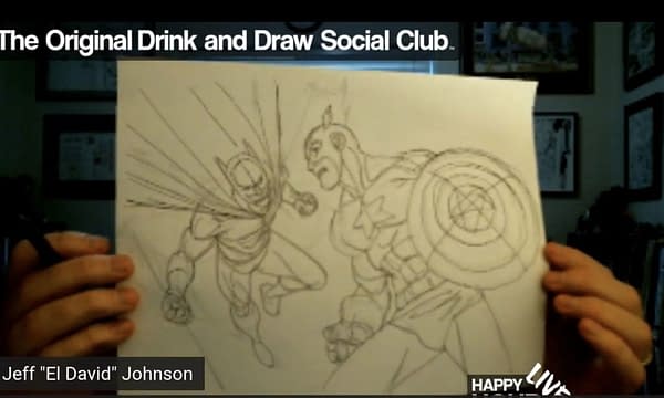 Jeff Johnson draws Batman Vs Captain America.
