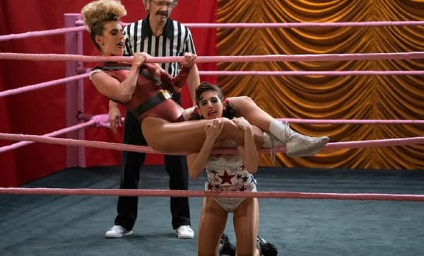 Alison Brie and Betty Gilpin star in GLOW, courtesy of Netflix.