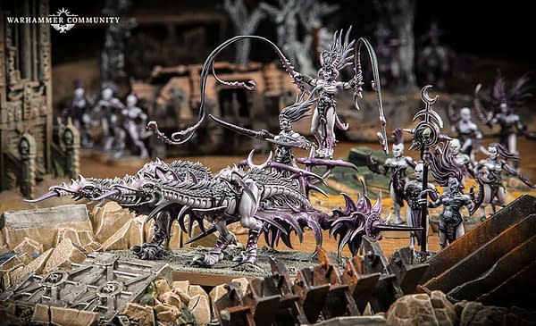 A shot of the Daemons of Slaanesh army for Warhammer 40,000 by Games Workshop.