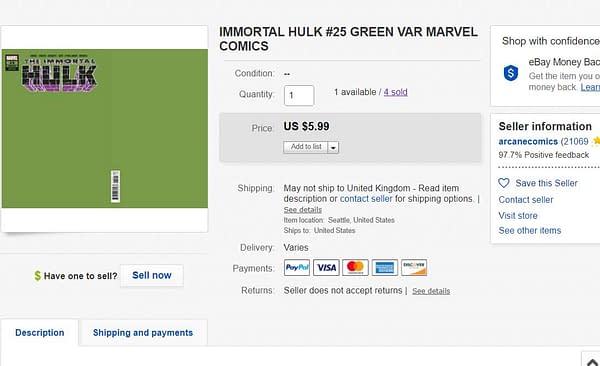 All-Green Immortal Hulk Sells For Up to $250