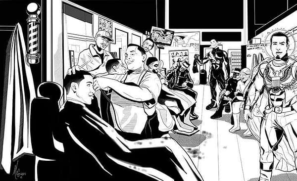 Separated at Birth: Brian Stelfreeze's Marvel's Voices Variant and Quinn McGowan's Black Comix Barber Shop Print