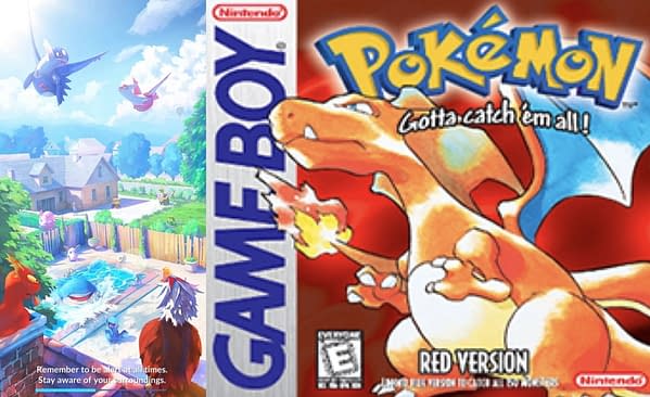 Pokémon GO load screen and the cover of Pokémon Red Version of the main series games. Credit: Niantic, Game Freak