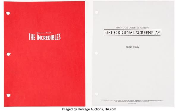 The Incredibles Original Screenplay. Credit: Heritage Auctions