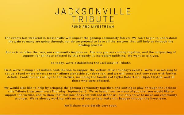 Electronic Arts to Host a Jacksonville Tribute Fund and Livestream After Shooting