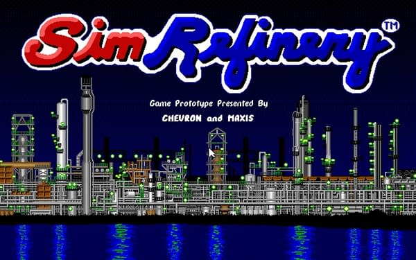 A look at the title screen for SimRefinery, created by Maxis.