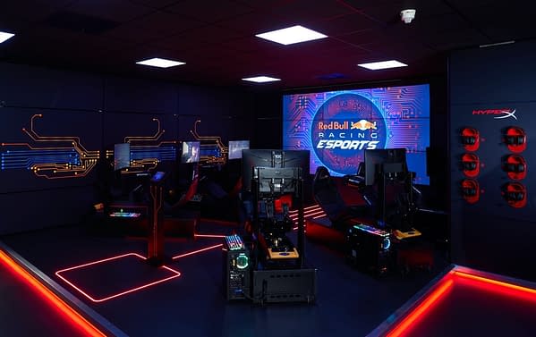 A look at one of the main rooms for the Red Bull Racing Esports team.