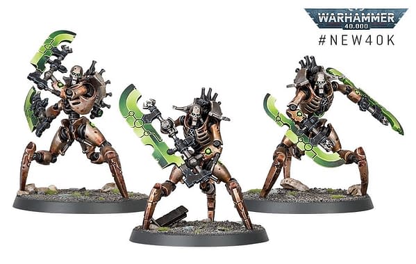 A unit of three Skorpekh Destroyers - very likely much worse to deal with than just one. From Games Workshop.