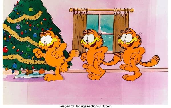 A Garfield Christmas Special Production Cel Progression of 3. Credit: Heritage Auctions