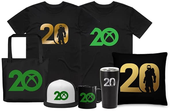 An assortment of 20th anniversary Xbox items from Microsoft, available on the Xbox Gear Shop web store.
