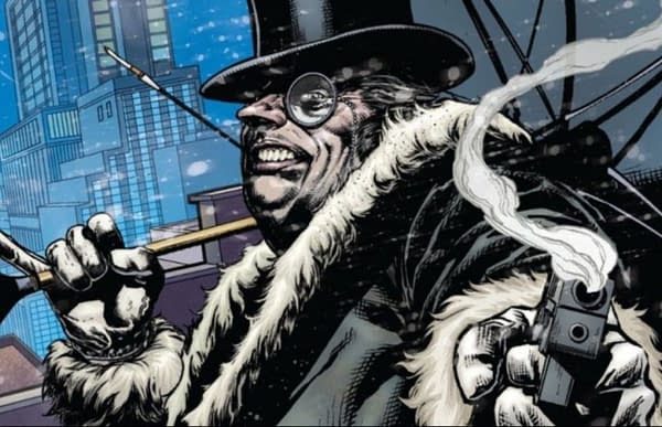 DC Comics' The Penguin, smoking with his smoking gun.